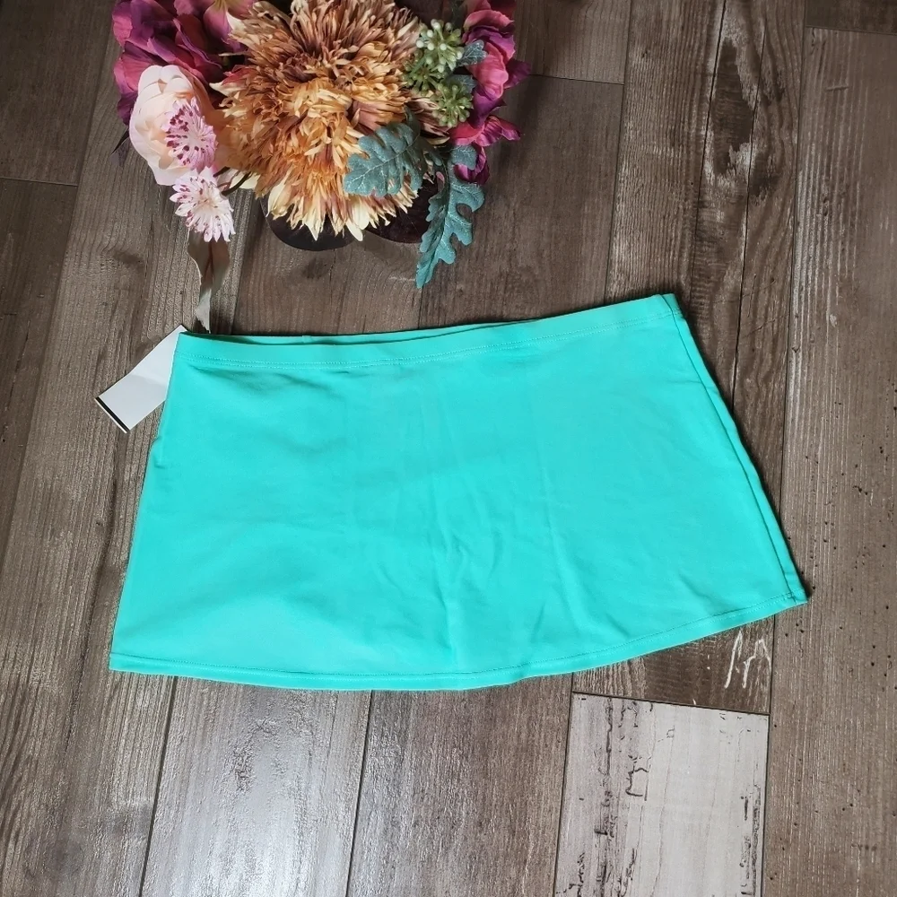 NWT ZEROXPOSUR Girl’s Turquoise Ruched Swim Skirt Coverup M 10 / 12